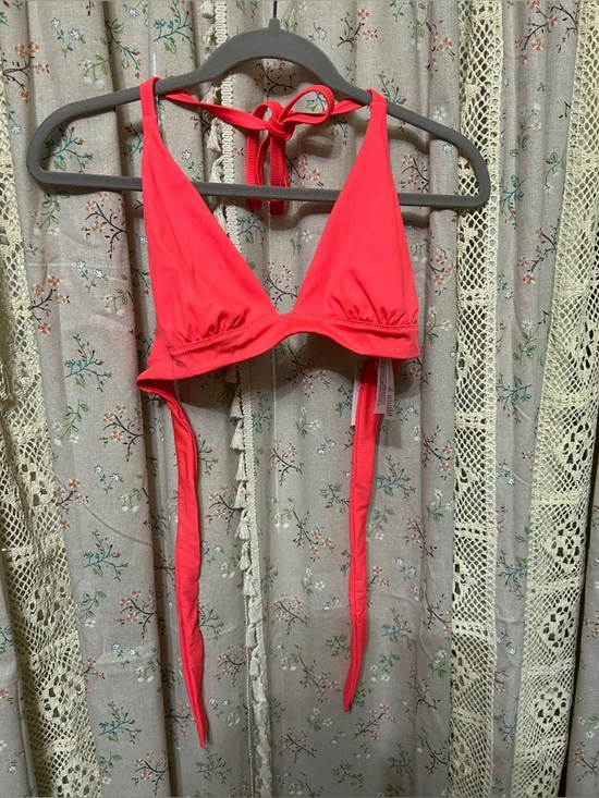 Victoria's Secret Other - Victoria’s Secret Swim Neon Coral Ribbed Bikini Top Large Halter Triangle